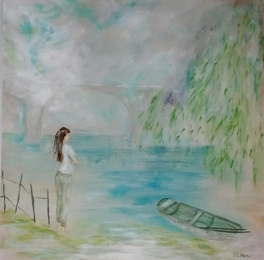 00 Sylvia Catharina Hess Morgenstunde Zyklus Zerbrechliche Paradiese Serie Mein Rhein 2024 Acryl auf LW 80 x 80 cm
