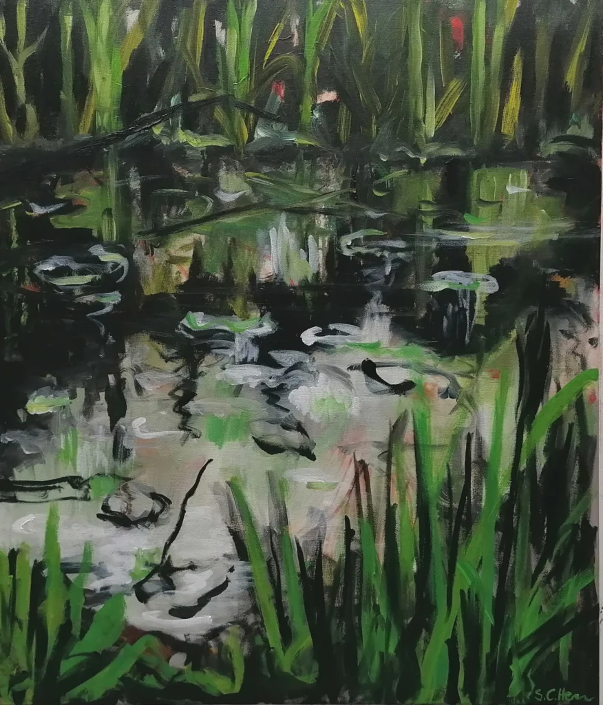 01 Sylvia Catharina Hess Altrhein Zyklus Zerbrechliche Paradiese _ Wasserwelten 2024 Acryl auf LW 70 x 60 cm