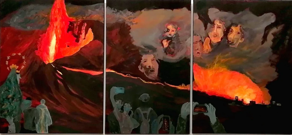 01 Sylvia Catharina Hess La Palma llora 2021_22 Zyklus Tajogaite Acryl auf LW Triptychon 130 x 173 cm