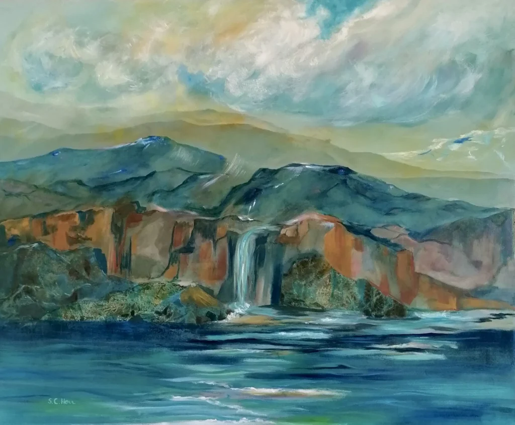 01 Sylvia Catharina Hess Spiel der Elemente Zyklus Zerbrechliche Paradiese Serie Küsten der Sehnsucht 2025 Öl über Acryl auf LW 100x120 cm
