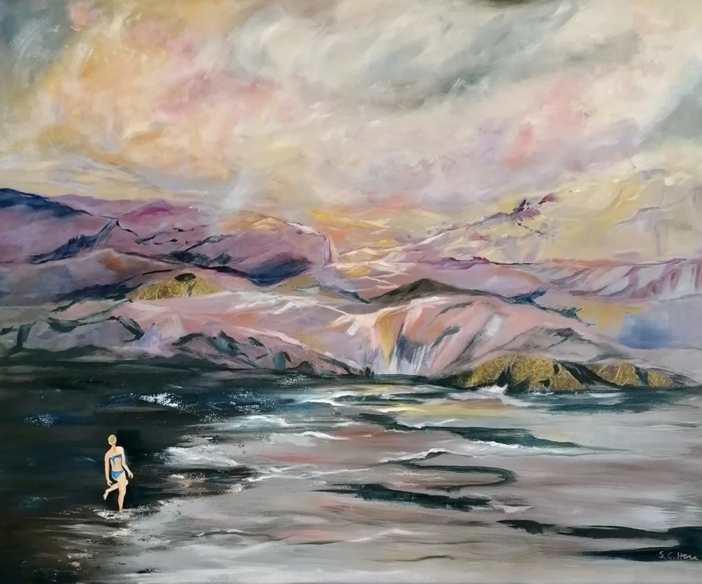 02 Sylvia Catharina Hess Im letzten Licht Zyklus Zerbrechliche Paradiese Serie Küsten der Sehnsucht 2025 Öl über Acryl auf LW 100x120 cm